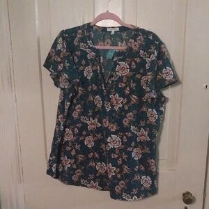 Maurices Teal Floral V-Neck Blouse